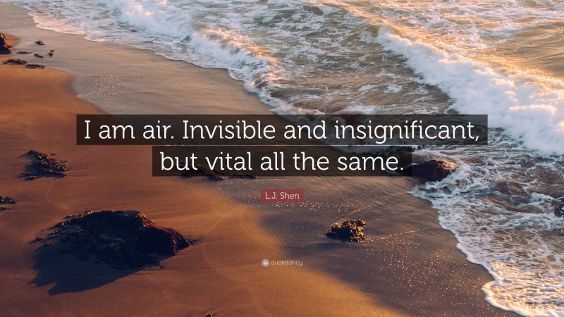 L.J. Shen Quote: “I am air. Invisible and insignificant, but vital all the same.”