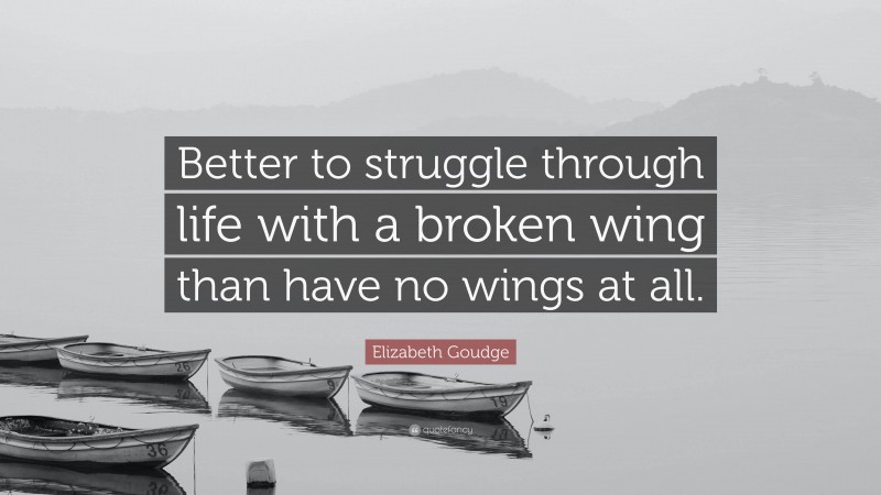 Elizabeth Goudge Quote: “Better to struggle through life with a broken wing than have no wings at all.”