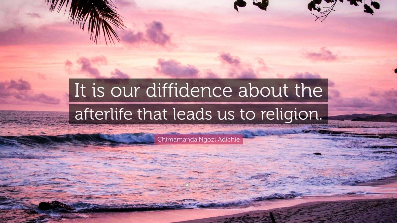 Chimamanda Ngozi Adichie Quote: “It is our diffidence about the afterlife that leads us to religion.”