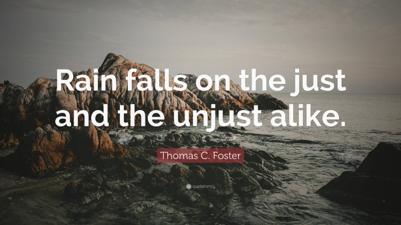 Thomas C. Foster Quote: “Rain falls on the just and the unjust alike.”