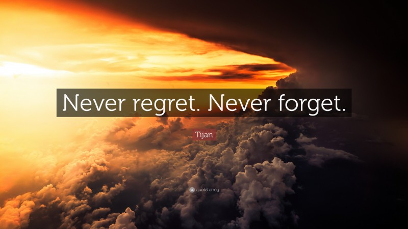 Tijan Quote: “Never regret. Never forget.”