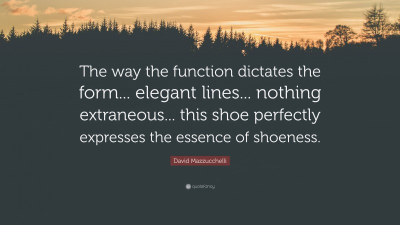 David Mazzucchelli Quote: “The way the function dictates the form... elegant lines... nothing extraneous... this shoe perfectly expresses the essence of shoeness.”