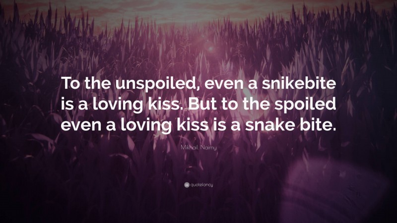 Mikhail Naimy Quote: “To the unspoiled, even a snikebite is a loving kiss. But to the spoiled even a loving kiss is a snake bite.”