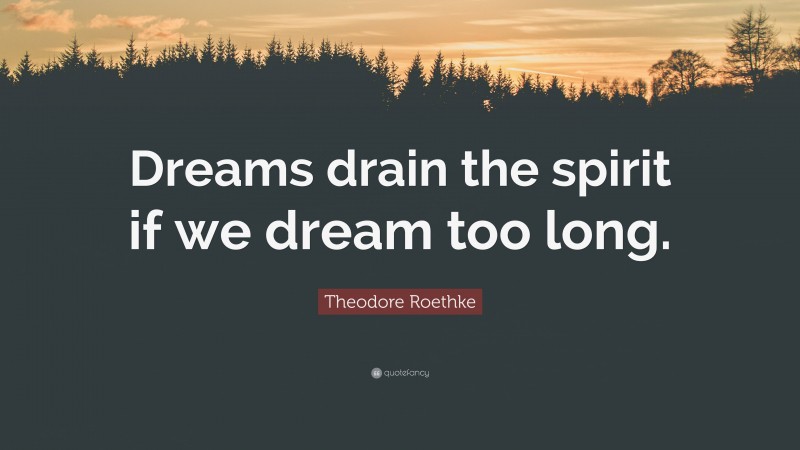 Theodore Roethke Quote: “Dreams drain the spirit if we dream too long.”