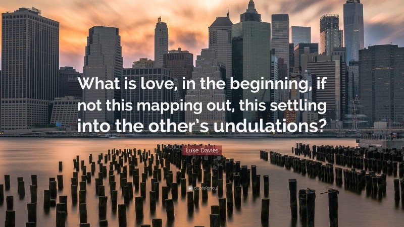 Luke Davies Quote: “What is love, in the beginning, if not this mapping out, this settling into the other’s undulations?”