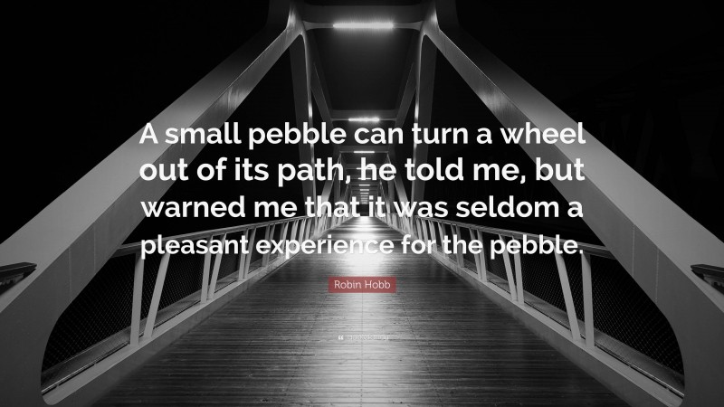 Robin Hobb Quote: “A small pebble can turn a wheel out of its path, he told me, but warned me that it was seldom a pleasant experience for the pebble.”