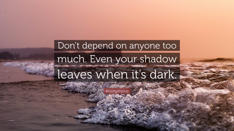 Anonymous Quote: “Don’t depend on anyone too much. Even your shadow leaves when it’s dark.”
