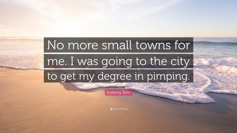 Iceberg Slim Quote: “No more small towns for me. I was going to the city to get my degree in pimping.”