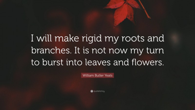 William Butler Yeats Quote: “I will make rigid my roots and branches. It is not now my turn to burst into leaves and flowers.”
