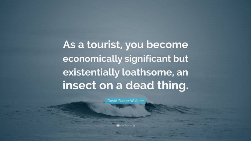 David Foster Wallace Quote: “As a tourist, you become economically significant but existentially loathsome, an insect on a dead thing.”