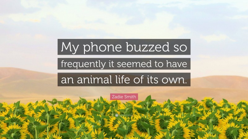 Zadie Smith Quote: “My phone buzzed so frequently it seemed to have an animal life of its own.”