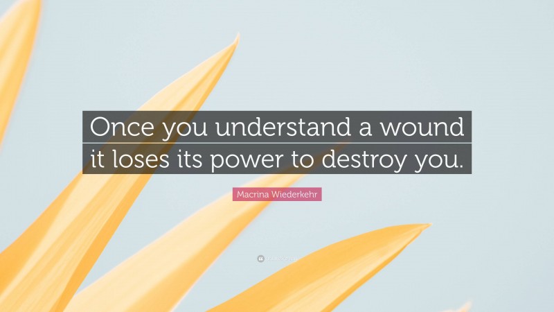 Macrina Wiederkehr Quote: “Once you understand a wound it loses its power to destroy you.”