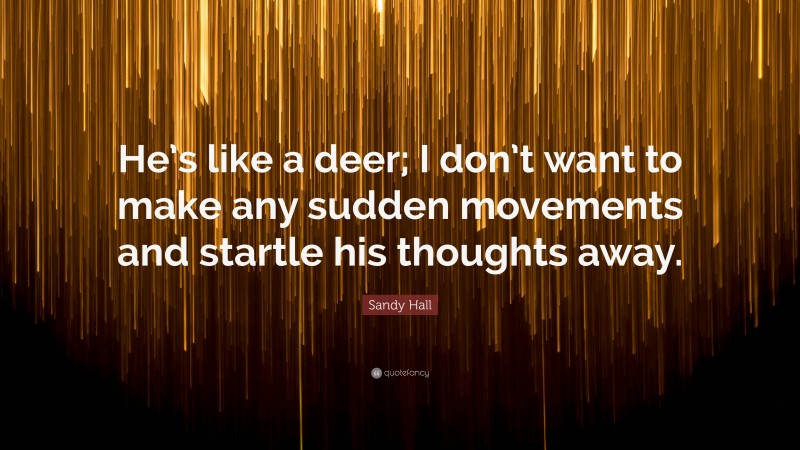Sandy Hall Quote: “He’s like a deer; I don’t want to make any sudden movements and startle his thoughts away.”