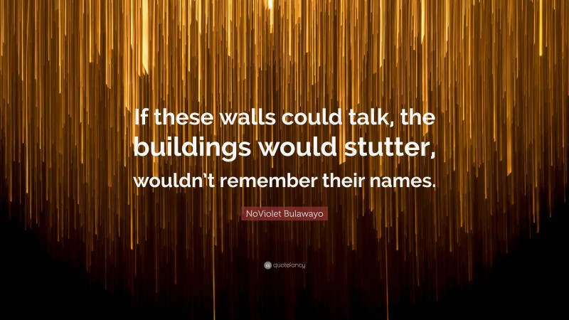 NoViolet Bulawayo Quote: “If these walls could talk, the buildings would stutter, wouldn’t remember their names.”