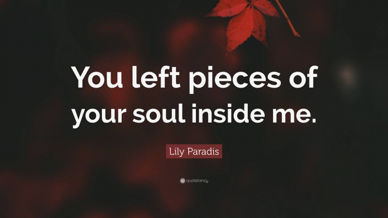 Lily Paradis Quote: “You left pieces of your soul inside me.”