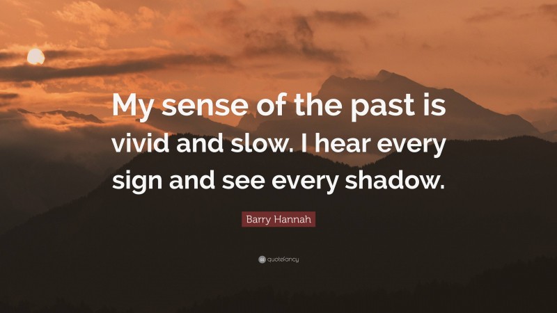 Barry Hannah Quote: “My sense of the past is vivid and slow. I hear every sign and see every shadow.”