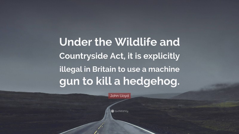 John Lloyd Quote: “Under the Wildlife and Countryside Act, it is explicitly illegal in Britain to use a machine gun to kill a hedgehog.”