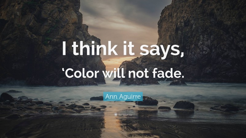 Ann Aguirre Quote: “I think it says, ‘Color will not fade.”