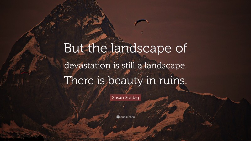 Susan Sontag Quote: “But the landscape of devastation is still a landscape. There is beauty in ruins.”