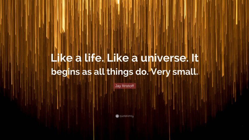 Jay Kristoff Quote: “Like a life. Like a universe. It begins as all things do. Very small.”