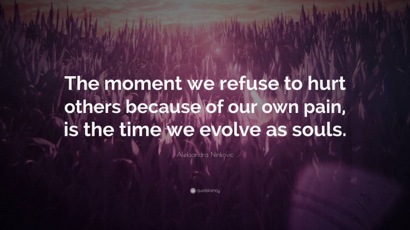 Aleksandra Ninkovic Quote: “The moment we refuse to hurt others because of our own pain, is the time we evolve as souls.”