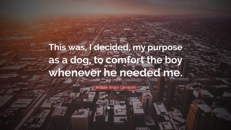William Bruce Cameron Quote: “This was, I decided, my purpose as a dog, to comfort the boy whenever he needed me.”
