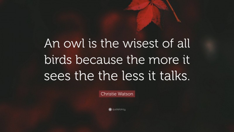 Christie Watson Quote: “An owl is the wisest of all birds because the more it sees the the less it talks.”