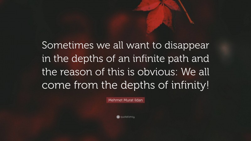 Mehmet Murat ildan Quote: “Sometimes we all want to disappear in the depths of an infinite path and the reason of this is obvious: We all come from the depths of infinity!”