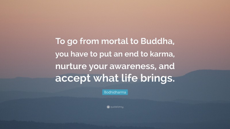 Bodhidharma Quote: “To go from mortal to Buddha, you have to put an end to karma, nurture your awareness, and accept what life brings.”