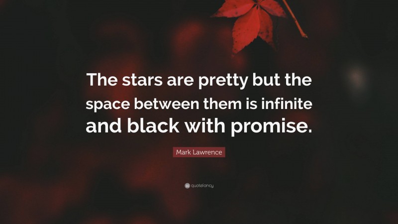 Mark Lawrence Quote: “The stars are pretty but the space between them is infinite and black with promise.”