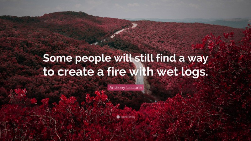 Anthony Liccione Quote: “Some people will still find a way to create a fire with wet logs.”