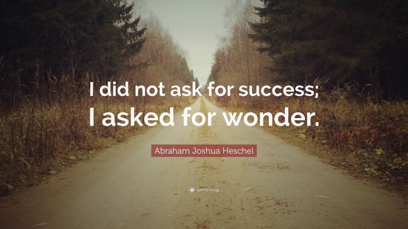 Abraham Joshua Heschel Quote: “I did not ask for success; I asked for wonder.”