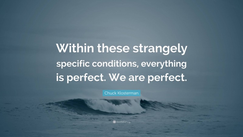 Chuck Klosterman Quote: “Within these strangely specific conditions, everything is perfect. We are perfect.”