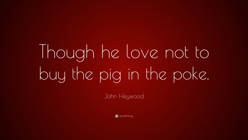 John Heywood Quote: “Though he love not to buy the pig in the poke.”