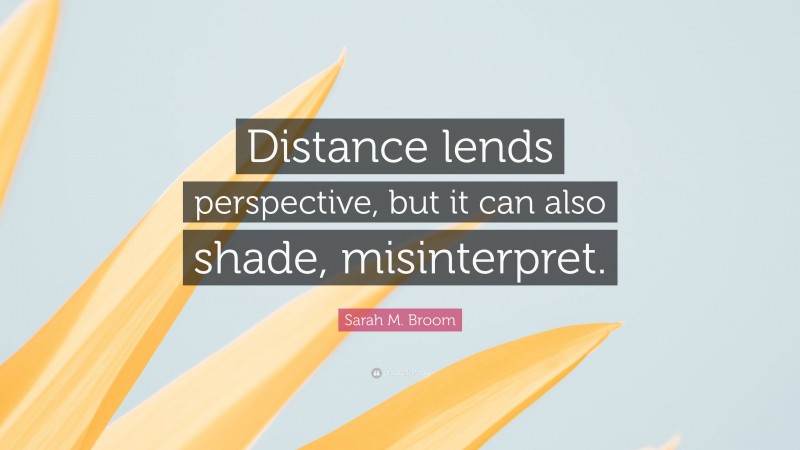 Sarah M. Broom Quote: “Distance lends perspective, but it can also shade, misinterpret.”