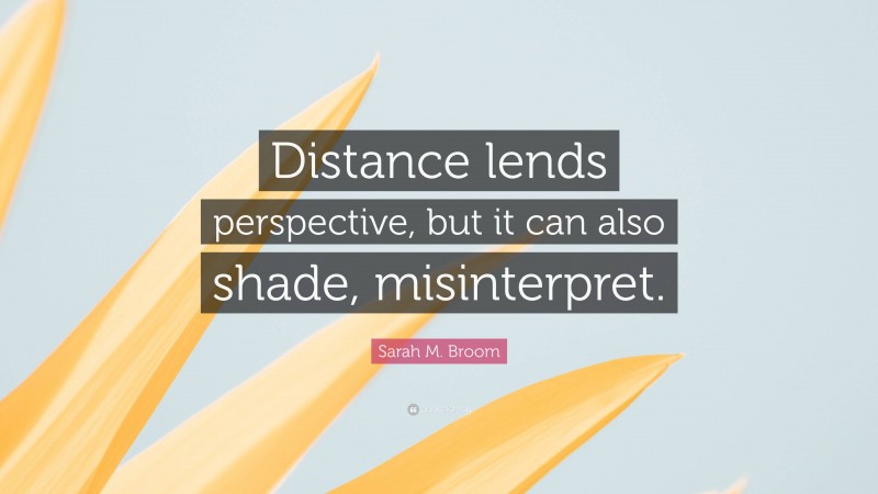 Sarah M. Broom Quote: “Distance lends perspective, but it can also shade, misinterpret.”