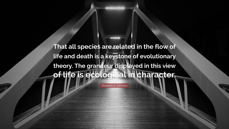 Elizabeth A. Johnson Quote: “That all species are related in the flow of life and death is a keystone of evolutionary theory. The grandeur displayed in this view of life is ecological in character.”