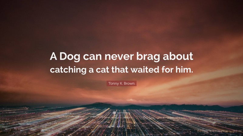 Tonny K. Brown Quote: “A Dog can never brag about catching a cat that waited for him.”