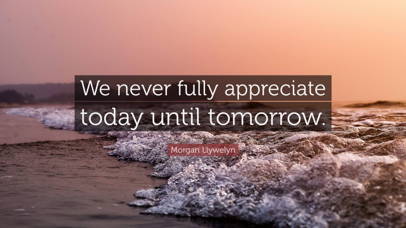Morgan Llywelyn Quote: “We never fully appreciate today until tomorrow.”