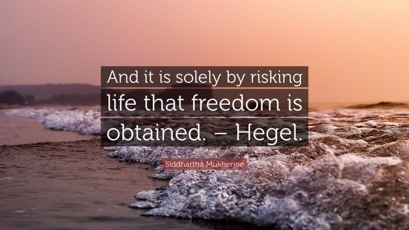 Siddhartha Mukherjee Quote: “And it is solely by risking life that freedom is obtained. – Hegel.”