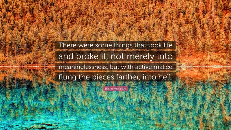 Robin McKinley Quote: “There were some things that took life and broke it, not merely into meaninglessness, but with active malice flung the pieces farther, into hell.”