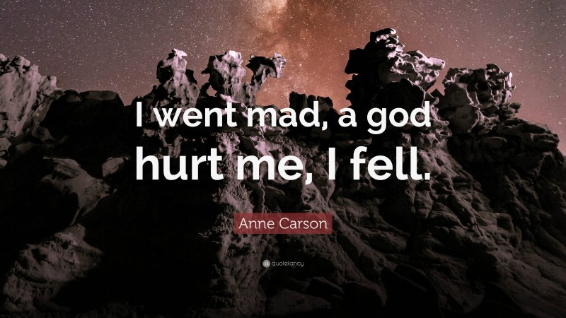 Anne Carson Quote: “I went mad, a god hurt me, I fell.”