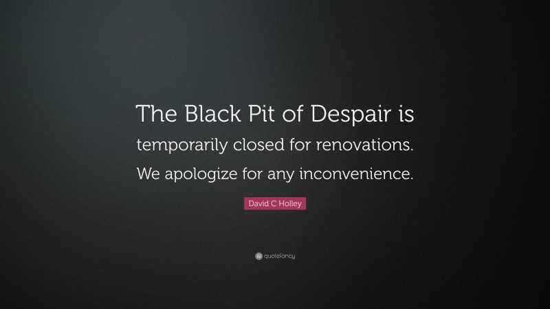 David C Holley Quote: “The Black Pit of Despair is temporarily closed for renovations. We apologize for any inconvenience.”