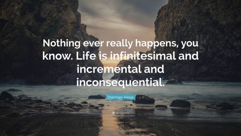 Sherman Alexie Quote: “Nothing ever really happens, you know. Life is infinitesimal and incremental and inconsequential.”