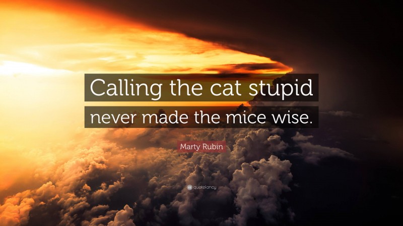 Marty Rubin Quote: “Calling the cat stupid never made the mice wise.”