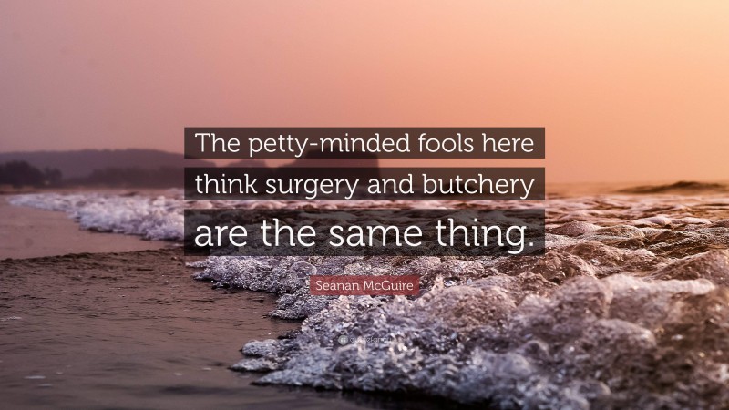 Seanan McGuire Quote: “The petty-minded fools here think surgery and butchery are the same thing.”