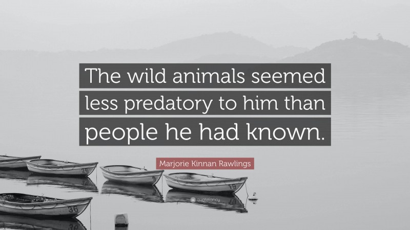 Marjorie Kinnan Rawlings Quote: “The wild animals seemed less predatory to him than people he had known.”
