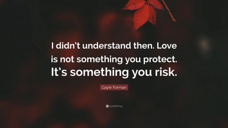 Gayle Forman Quote: “I didn’t understand then. Love is not something you protect. It’s something you risk.”