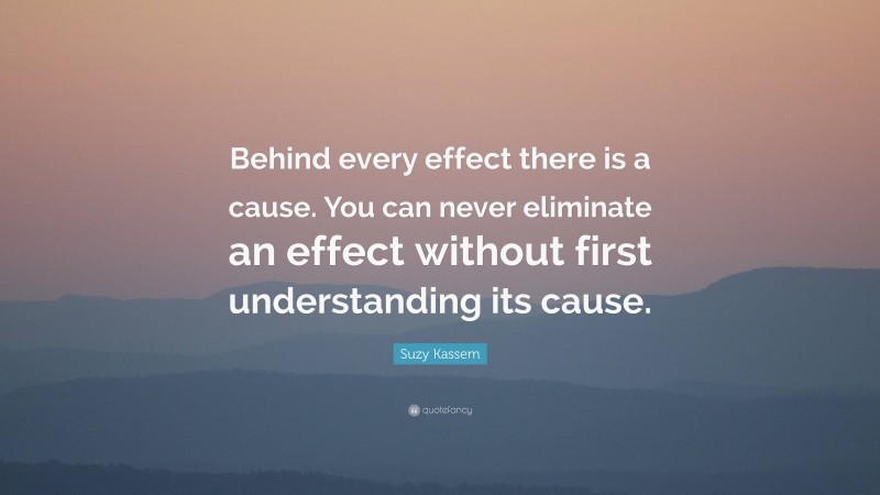Suzy Kassem Quote: “Behind every effect there is a cause. You can never eliminate an effect without first understanding its cause.”