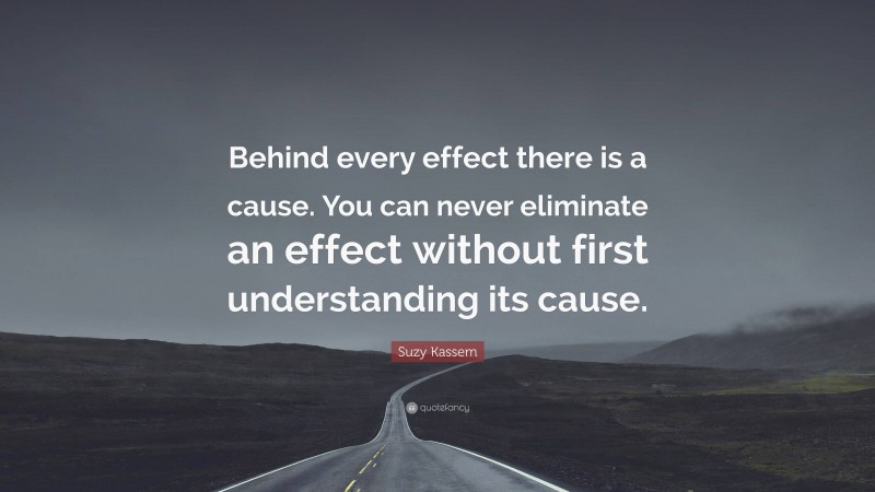 Suzy Kassem Quote: “Behind every effect there is a cause. You can never eliminate an effect without first understanding its cause.”